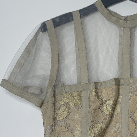 LÓPEZ KNUDSEN | Vintage Lace Crochet Mesh Ribbon Metallic Midi Cocktail Dress - Picture 5 of 17